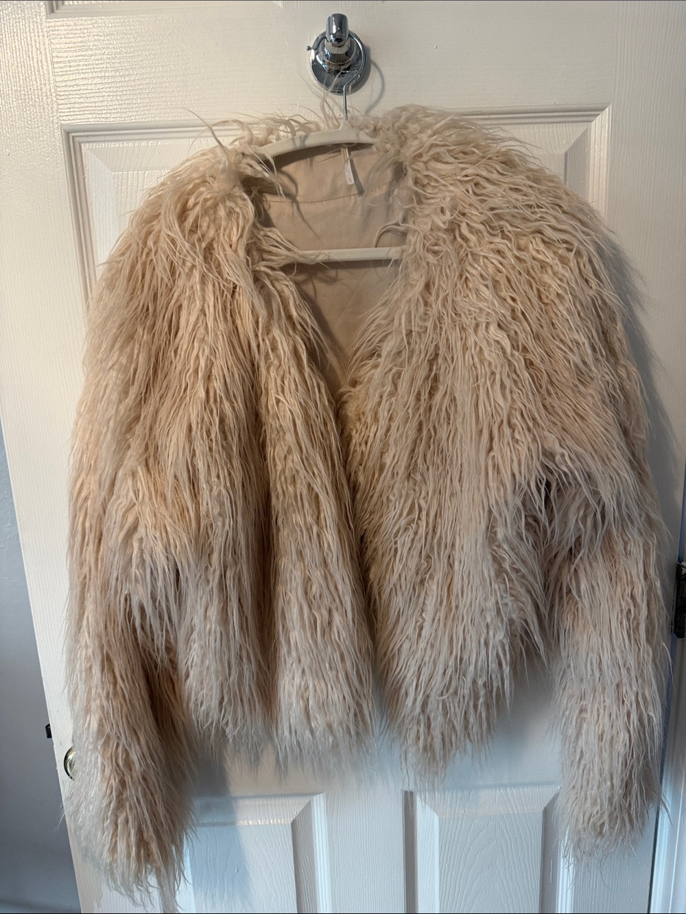 Free People Shaggy Faux Fur Teddy Jacket in Blush Size Large